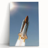 Black and white photo of a spacecraft, printed on large stretched canvas, ideal for kitchen wall art or bedroom decor.