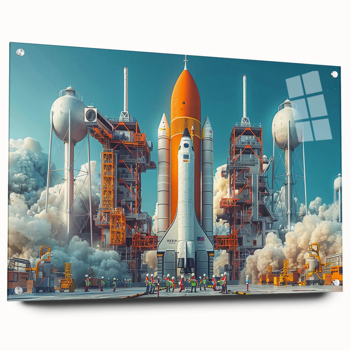 Acrylic glass print of a spacecraft in gray and white tones, suitable for bedroom or dining room decor.
