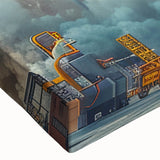 Black and white landscape art painting of a spacecraft on stretched canvas, suitable for bedroom wall art.