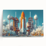 Black and white depiction of spacecraft on large stretched canvas, ideal for kitchen wall art or bedroom decor.