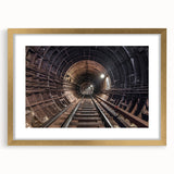 Extra large abstract art print of a subway, in textured gold tones on framed canvas, ideal for living room decor.