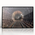 Large abstract wall art depicting a subway scene in muted gray and black tones on a framed acrylic.