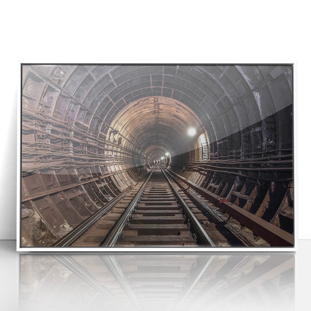 Art deco poster of a vintage subway, featuring monochrome tones on framed acrylic, ideal for modern art wall decor.