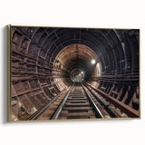 Framed canvas depicting a vintage subway in black and gold tones, ideal for bedroom wall art.