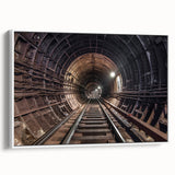 Framed vintage poster art of a colorful subway map on white canvas, ideal for living room decor.