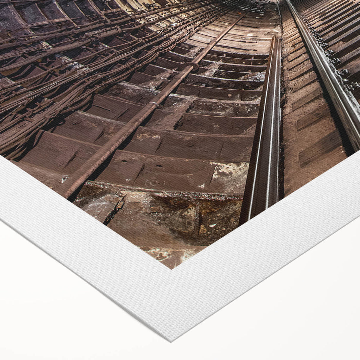 Art Deco poster of a vintage subway, in muted earth tones, on rolled canvas, suitable for dining room decor.