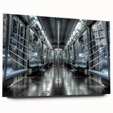 Large abstract acrylic print of a subway in vibrant blues and grays, ideal for bedroom or dining room art.