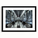 Abstract art print featuring a colorful, textured subway design on an extra large black-framed canvas.