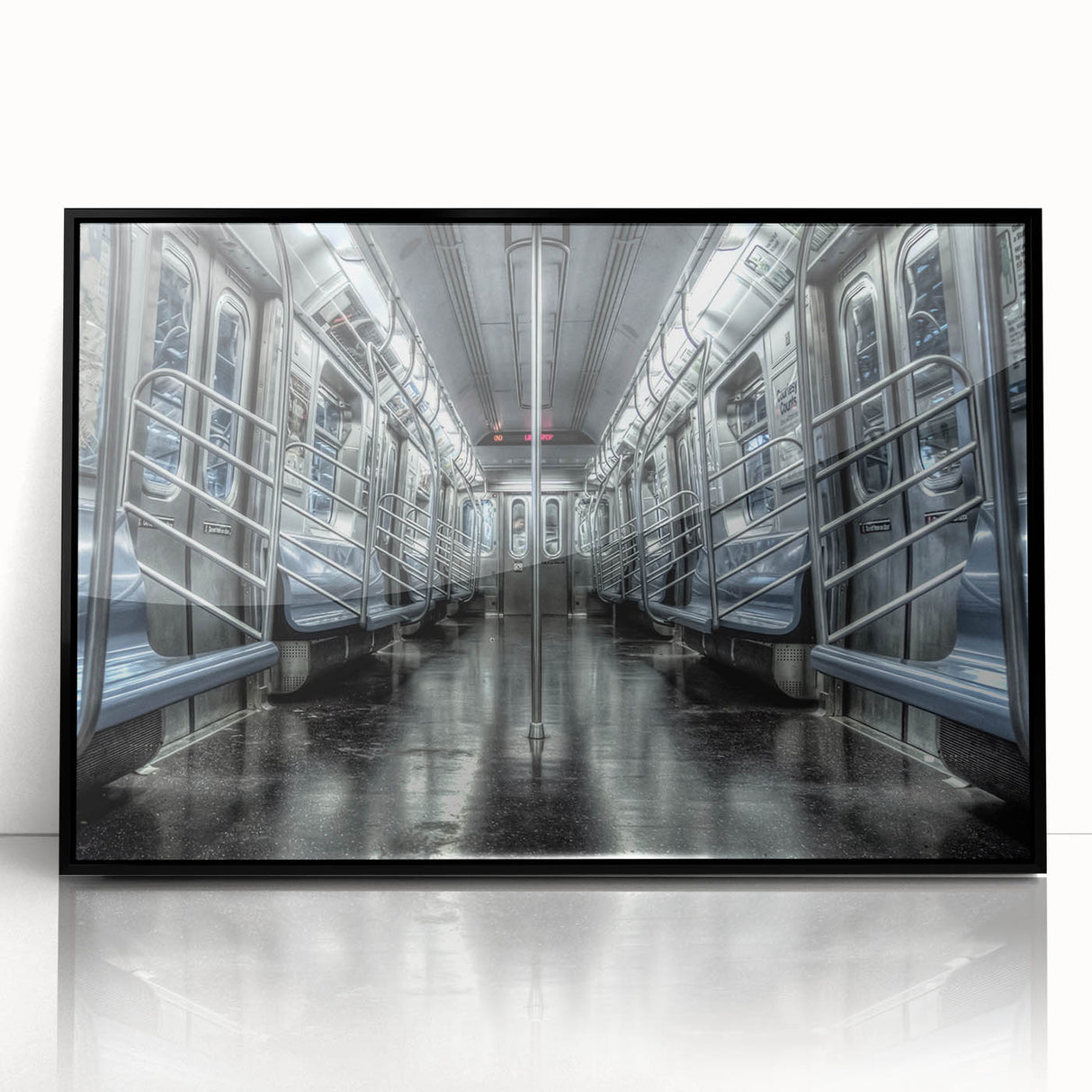 Large abstract wall art of a subway in muted grays and blacks, framed in acrylic, suitable for modern art wall decor.