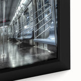 Framed canvas featuring a close-up view of a subway in black with vibrant, textured color accents.