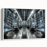 Framed canvas vintage poster art featuring a colorful subway map, ideal for extra large wall art in a living room.