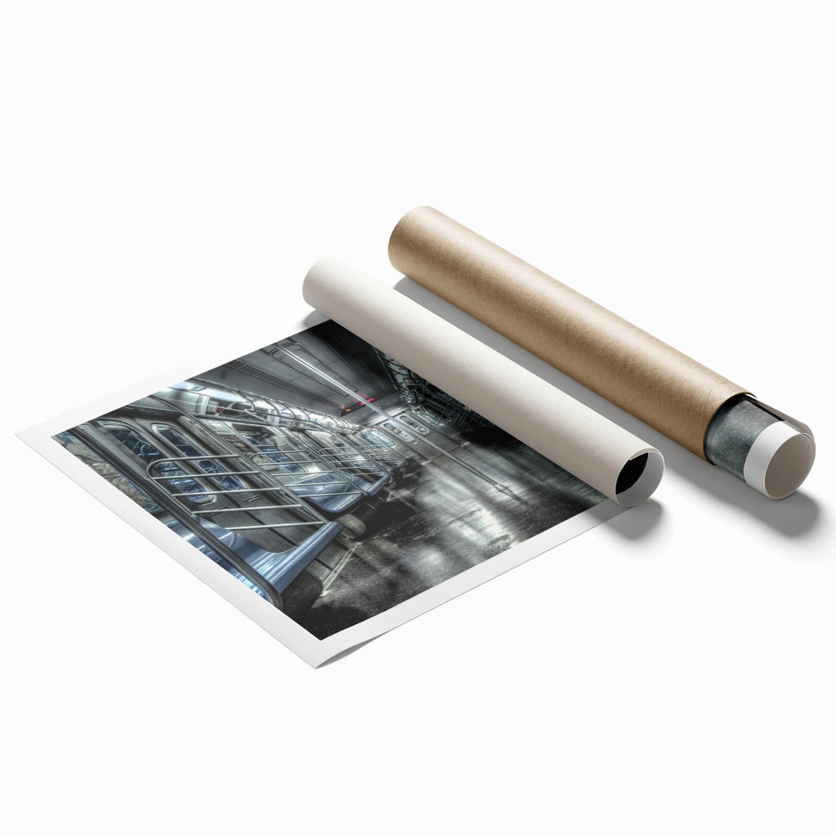 Extra large rolled print of a subway map in muted tones, suitable as classy bathroom wall art.