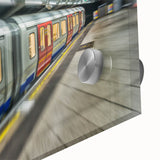 Large abstract subway-themed art in acrylic glass, featuring vibrant colors and mid-century modernist style.