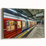 Framed canvas depicting a vintage subway landscape in black and gold tones, ideal for bedroom wall art.