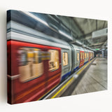 Subway-themed acrylic print in muted grays and blues, suitable as large art for kitchen walls.