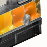 Mid-century modernist abstract subway design in muted earth tones on large acrylic glass, ideal for dining room art.