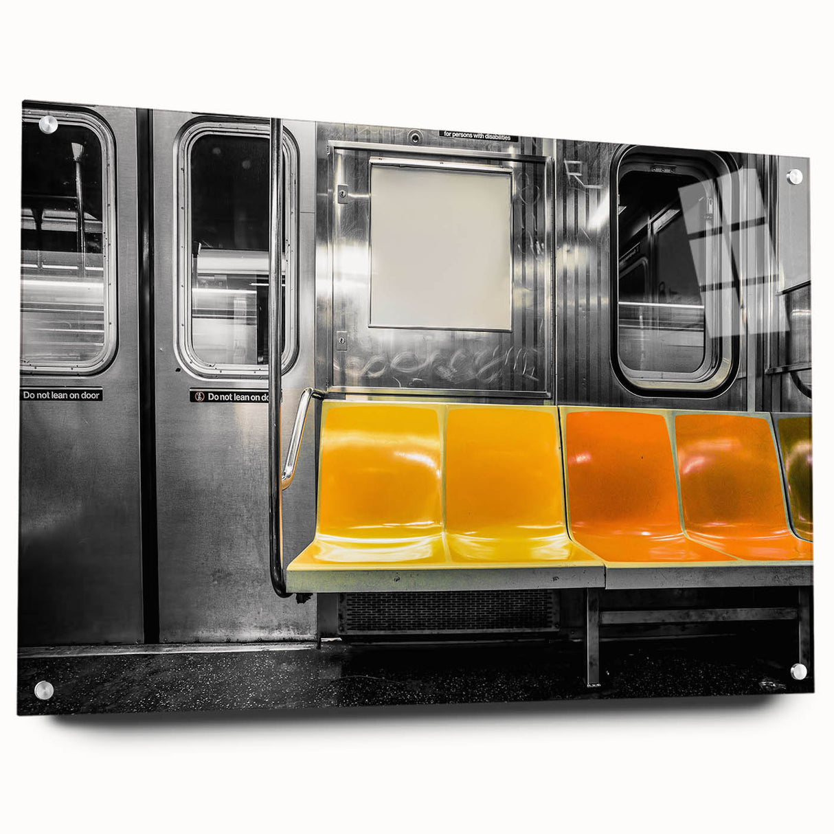 Acrylic print of a large abstract depiction of a subway, using a monochrome palette, ideal for modern dining room decor.