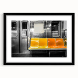 Extra large, colorful abstract art print of a subway scene with textured details on a framed black mat.