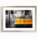 Textured abstract art print of a subway in muted gray and silver, framed in silver, ideal for modern bedroom decor.