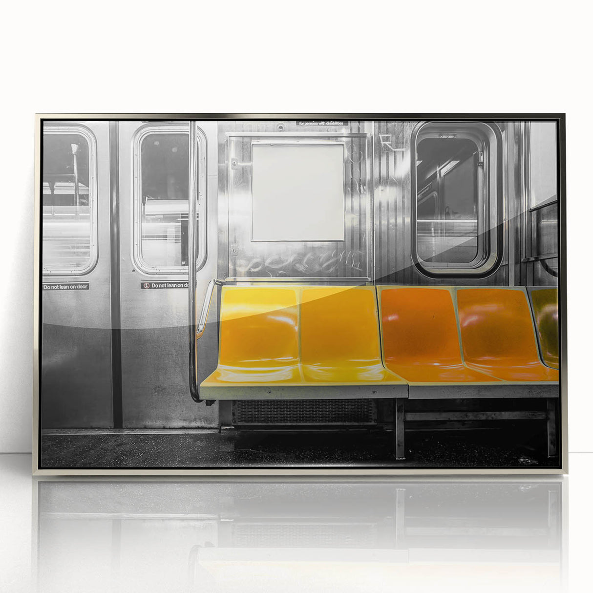 Mid-century modernist art deco subway design in silver frame, acrylic print, ideal for nursery wall art.