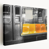 Subway-themed stretched canvas in muted grays and blues, suitable as large kitchen wall art.