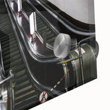 Large abstract wall art featuring a mid-century modernist subway design in muted colors on acrylic glass.