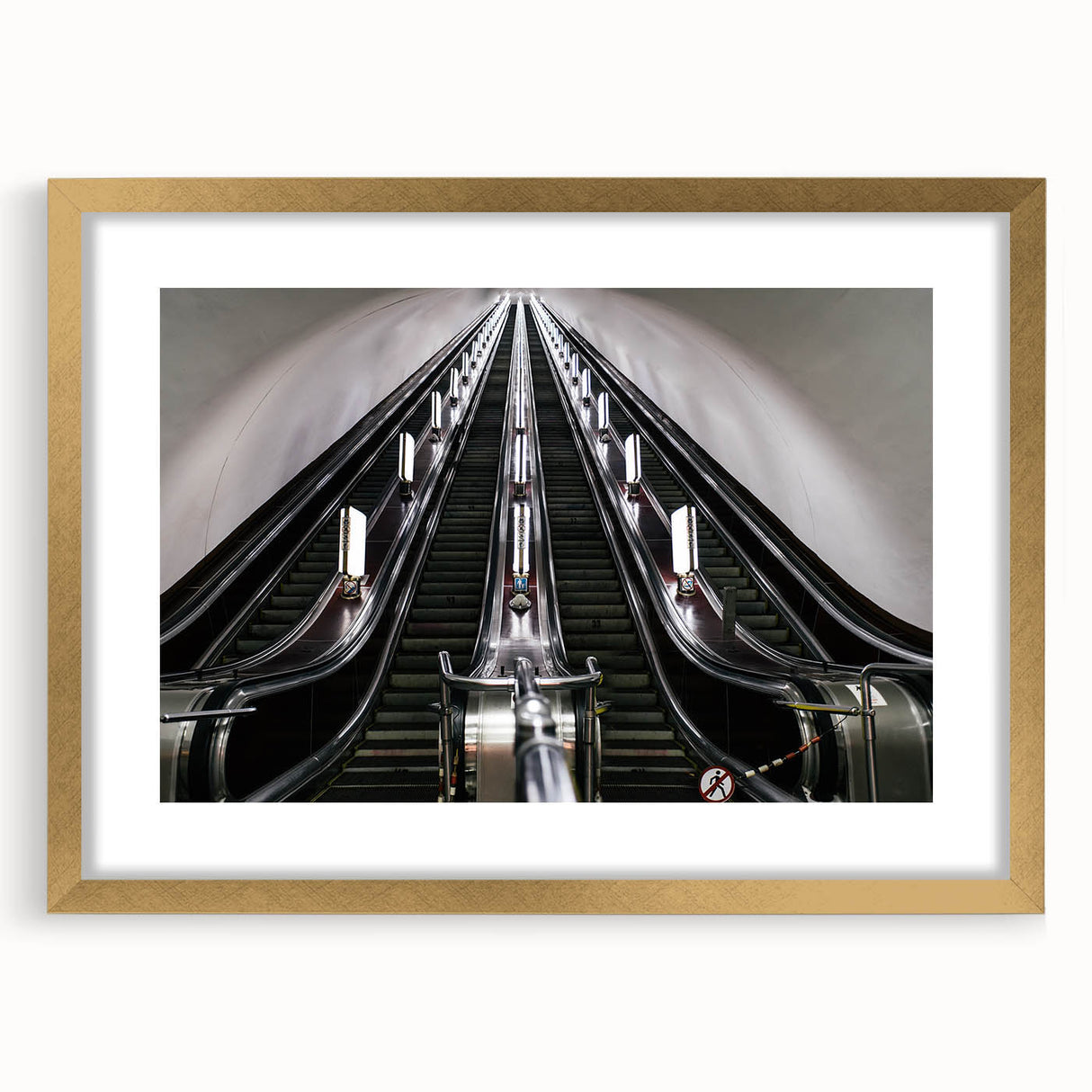 Extra large abstract art print depicting a textured subway scene in gold frame, ideal for living room decor.