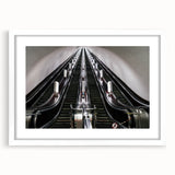 Abstract art print of a colorful subway map on a white framed poster, suitable for dining room decor.