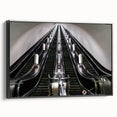 Black and white framed canvas of a vintage subway landscape, ideal for bedroom wall decor.