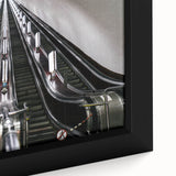 Extra large black wall art on framed canvas depicting a colorful, textured subway scene, ideal for living room decor.
