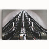 Black and white photo of a crowded subway car on stretched canvas, suited for kitchen wall art.