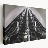 Subway-themed stretched canvas in muted gray and yellow, ideal for modern kitchen wall art.