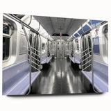 Acrylic print of a large abstract subway design in cool blue and gray tones, ideal for modern bedroom or dining room decor.