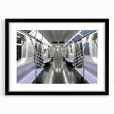 Extra large, textured abstract art print of a colorful subway scene on framed canvas, ideal for living room decor.