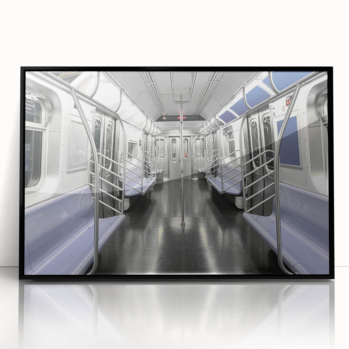 Large abstract wall art of a subway in monochrome tones, framed acrylic, ideal for modern office decor.