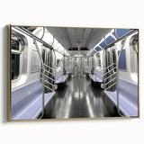 Framed canvas featuring a vintage subway design in black and gold tones, ideal for bedroom wall art.