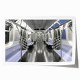 Extra large rolled print of a subway in motion, depicted in sharp grayscale, ideal for art wall dining room.