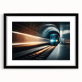 Abstract art print of a subway in vibrant, colorful strokes on a large textured canvas, ideal for living room decor.