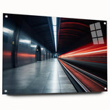 Side view of a large abstract subway-themed acrylic print in grayscale, ideal for modern dining room decor.
