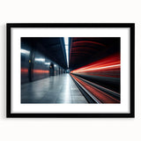 Extra large abstract art print featuring a colorful, textured subway design on a black framed canvas.