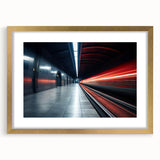 Extra large abstract art print of a subway, featuring textured strokes in muted earth tones on a framed canvas.