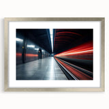 Textured abstract art print of a subway in muted grays and blues on a framed canvas, suitable for bedroom wall decor.