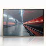 Mid-century modernist subway art in acrylic, framed in gold, featuring a muted color palette.