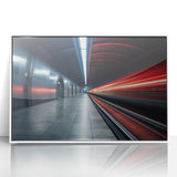 Art deco poster of a vintage subway design in muted beige and white tones, framed acrylic, ideal for nursery wall decor.