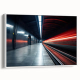 Framed canvas of a vintage poster art featuring a vibrant depiction of a subway.