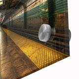 Large abstract wall art featuring a subway design in mid-century modernist style on acrylic glass, ideal for dining room art.