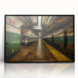 Large abstract wall art of a subway in muted gray and blue tones, framed acrylic, suitable for modern art wall decor.