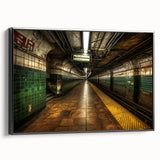 Black and white framed canvas featuring a vintage subway landscape, ideal for bedroom wall decor.
