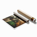 Subway-themed rolled canvas print in muted gray tones, suitable for large bathroom or living room walls.