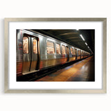 Textured art depicting an abstract subway design in cool gray tones, framed in silver, suitable for bedroom art.